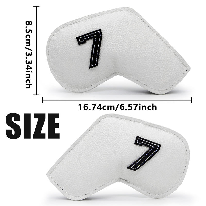 Dark Blue Golf Iron Head Covers Set of 10 - Waterproof PU Leather Club Protectors with Embroidered Numbers (3-9, P, A, S)