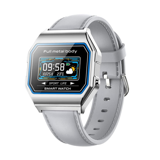Leather Band Smartwatch With Waterproof Colour Screen - Grey