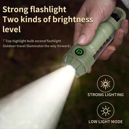 2 PCS Green Portable Outdoor Camping Light with 6 Modes & Keychain Hook - Multi-Source Mini Flashlight, IPX4 Waterproof