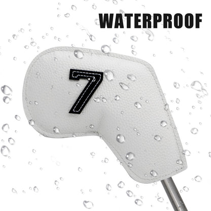 Dark Blue Golf Iron Head Covers Set of 10 - Waterproof PU Leather Club Protectors with Embroidered Numbers (3-9, P, A, S)