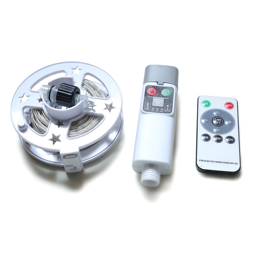 (Rugby 10m 50 lights warm white) Camping tent light kit - rechargeable power supply, spool light string, remote control