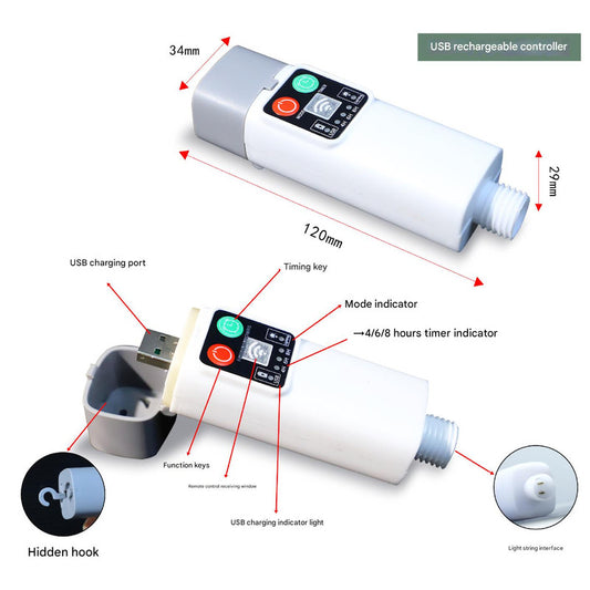 (Rugby 10m 50 lights warm white) Camping tent light kit - rechargeable power supply, spool light string, remote control