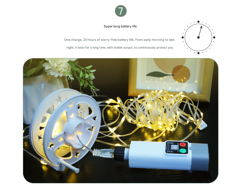 (Rugby 10m 50 lights warm white) Camping tent light kit - rechargeable power supply, spool light string, remote control